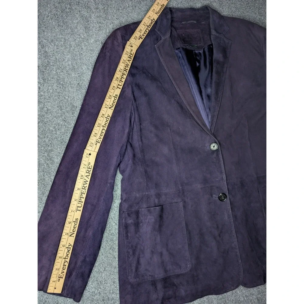 Lauren Ralph Lauren Womens LARGE Vintage Suede Leather Jacket 2‎ Button Purple
